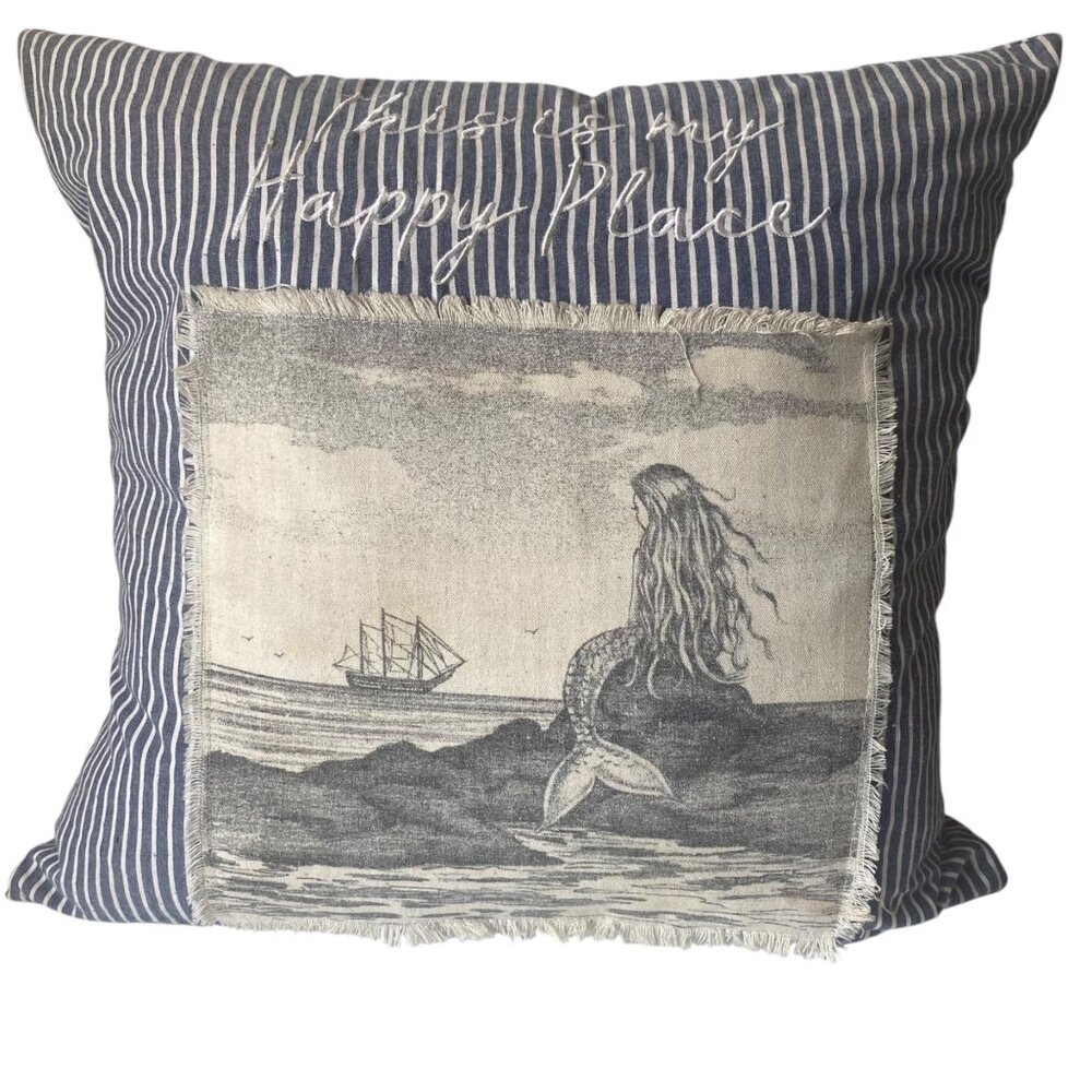Shabby Chic Striped Decorative Pillow Mermaid This Is My Happy Place Beach House